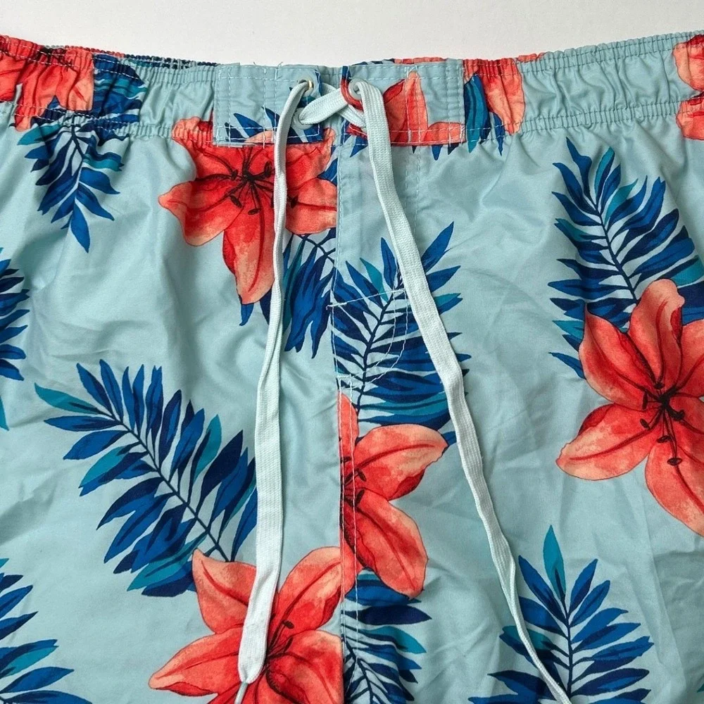 Kanu Surf Mens Tropical Floral Cargo Swim Trunks Size 3X Blue Beach Vacation
